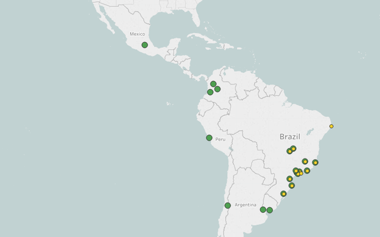 Mapa mostra quais regiões da américa latina são impactadas por corridas feitas com patinetes elétricos da holding Grow.