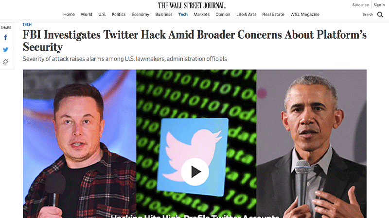 Matéria do Wall Street Journal afirmou que o FBI estaria iniciando investigação referente aos hackers do Twitter.